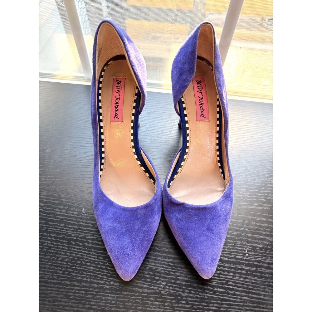 Betsey Johnson Womens 7.5 Blue Suede D’Orsay Pointed Toe Stiletto Heels Pumps